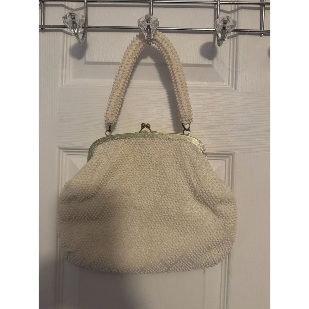 Vintage White Beaded Handbag Purse Hong Kong